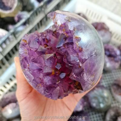 China Wholesale Natural Crystal Open Group Amethyst China Amethyst Geode Rock Balls Druzy Smile Spheres for sale