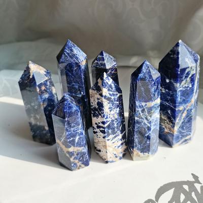 China China Sodalite Quartz Crystal Point Tower For Healing Wholesale Natural Blue Crystal Image Folk Art Polished Decoration Home Wand for sale