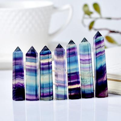 China Hot Selling Natural Fluorite Obelisk Rainbow Gemstone Point Crystal National Geo Quartz Therapeutic Crystal Magic Wand for sale