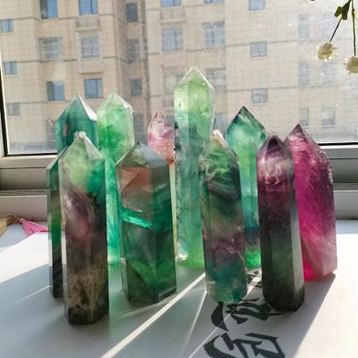 China China Wholesale Natural Blue Green Purple Fluorite Wand Healing Stones Point Moss Fluorite Tower For Decor for sale