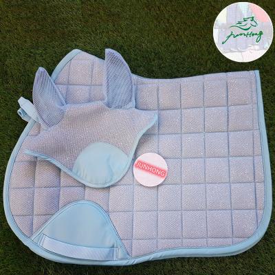 China 2021 New Glitter 3D Mesh Mint Saddle Pad Horse Pad and Fly Sail Set for sale