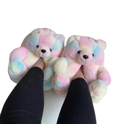 China 1:1 Style Slippers Bedroom 2021 Fashion Trend New Custom Flat Plush Fur Slippers Teddy Bear Slippers Blue For Women Girls Kids for sale