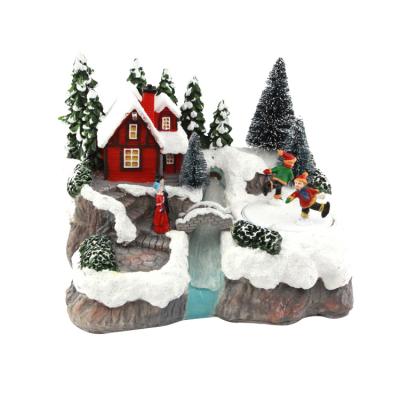 China Worldwide Christmas Resin Gifts With Colorful Lights And Music Rotating European Style Country Houses Snow Crafts Resin Ornaments for sale