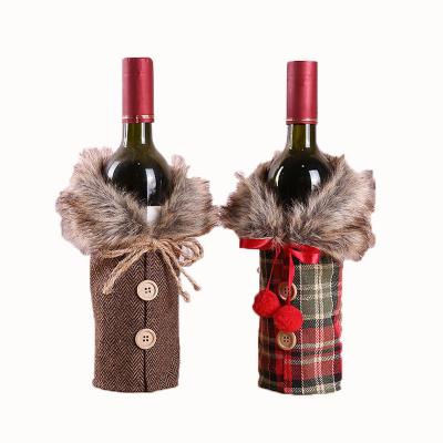 China Cloth + artificial wool Christmas decorations European and American new wine sets festival decoration props bowknot hair collar wine bottle canvas set for sale