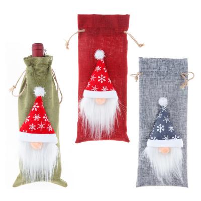 China New Christamas Decoration Christmas Wine Bottle Cover Old Man Wine Bottle Bag Red Wine Set Canvas Dwarf Props for sale