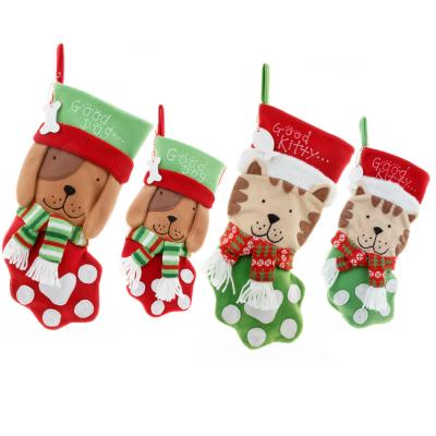 China Popular Cat Dog Christmas Stocking Gift Bag Cat Claw Pet Lovely Candy Bag Cartoon Christmas Decorations Christmas Gift for sale