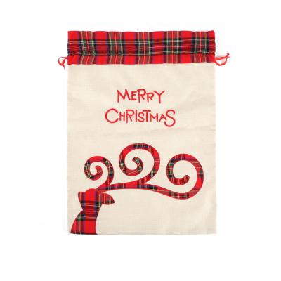 China Canvas Santa Elk Christmas Gift Bag Drawstring Pocket Decoration Popular Christmas Gift Bag for sale