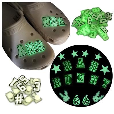 China Clog Charm Letters PVC Rubber Glowing Light Up Shoe Lace Charms Clog Shoe Decoration Medical Fluorescence Via DHL for sale