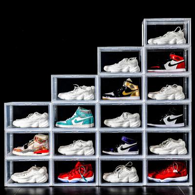 China Adjustable Suction (Height) Plastic Acrylic Box Stackable Cabinet Magnetic Shoe Rack Box for sale