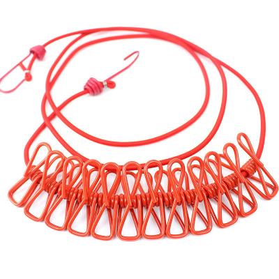 China Modern Plastic Windproof Non-Slip Elastic Retractable Clothesline Wire With Clip Hangers for sale