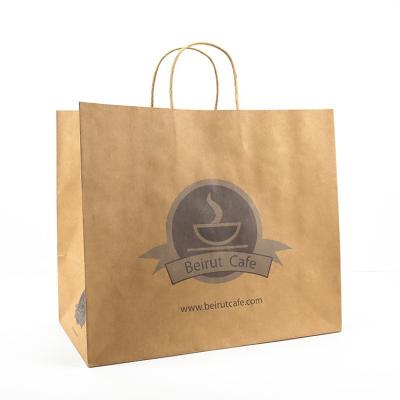 중국 customized printing brown kraft food take out paper shopping bags 판매용