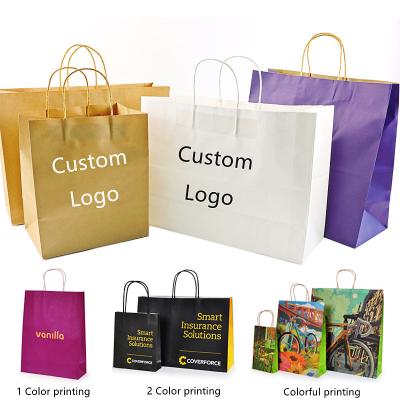 중국 Recycled biodegradable retail grocery shopping packaging custom made fast food take away clothes packaging kraft paper bag 판매용