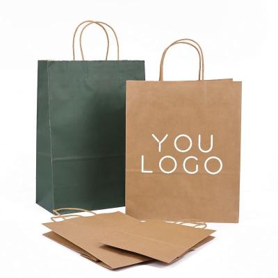 China Cheap Recycled Custom Logo Printed Grocery Shopping Packaging Brown Kraft Paper Bag With Handles for sale