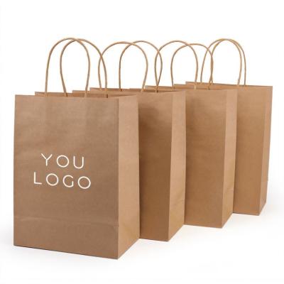 中国 Custom Print Grocery Fruit and Veg Food Take Away Flat Handle Brown Natural Kraft Paper Bag With Your Own Logo 販売のため