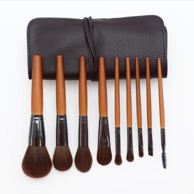 China Customer Professional Private Label New Arrival Brushes Fan Brush 9 Pcs Wooden Handle Makeup Brush Set for sale