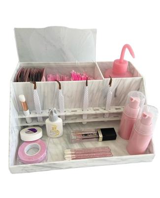 China Fashionable Beautiful Acrylic Countertop Wick Trolley Organizer Marble Eyelash Storage Organizer Case Box for sale