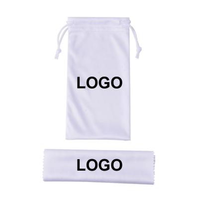 China White Black Microfiber Drawstring Sunglass Pouch and Cloth, Custom Logo Microfiber Sunglasses Bag Pouch for sale