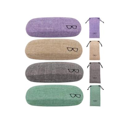 China Custom Canvas Fabrics Hard Glass Shell Eyeglasses Case With Glasses Bag Set for sale