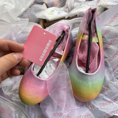 China MOQ Anti-slippery Newest Design Porcelain 2 Pair Rainbow Ballerina Cute Girls Kids Flat Shoes for sale