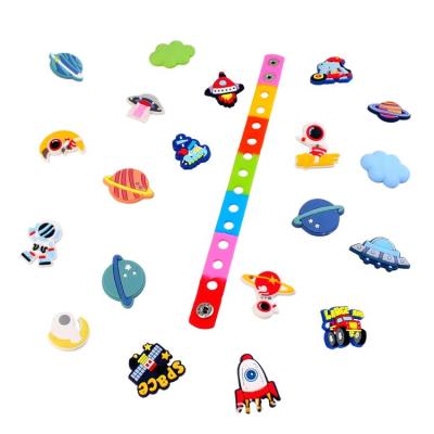 China Clog 2022 Clog Shoe Charms For Kindergarten Shoes And Wristband For Croc Charms Kids Adjustable Silicone Charm Bracelets for sale