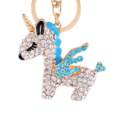 China Promotional Metal Crystal Pegasus Key Chain of Crystal Rhinestone Color Cartoon Handsome Metal Keychain for sale