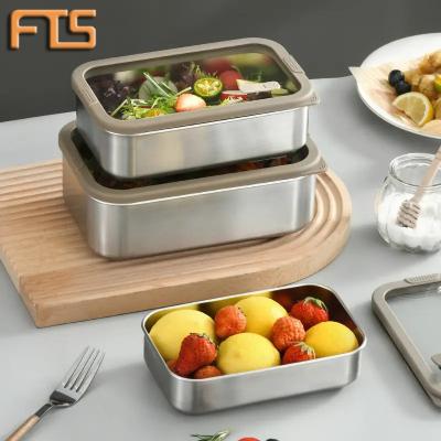 China Freshness Preservation Full Temporary Stop Food Bowl Set With Lids Stainless Steel Rectangle Airtight Storage Boxes And Bins Crisper Food Containers for sale