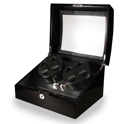 China New Arrived Luxury Black Wooden Piano Handmade Watch Box Printing High Quality 4 Slots Watch Winder Watch Shaker for sale