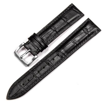 China Black Crocodile Leather Popular Full Grain Leather Watch Strap 22mm Genuine Calfskin Watch Band for sale