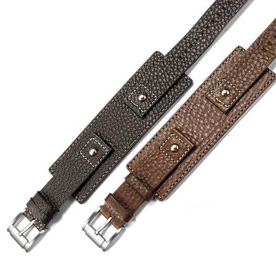 China Wholesale High Grade Genuine Calfskin Watch Leather Straps Luxury Black 20mm Leather Watch Band for sale