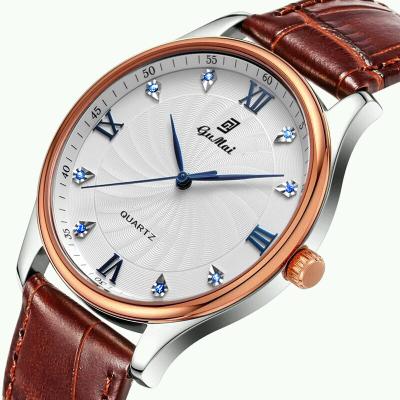 China Power Reserve Customized High Quality Men's Leisure Wrist Watch Genuine Leather Strap Water Resistant Quartz Watch for sale