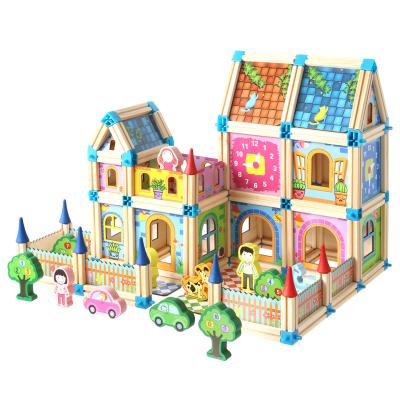 China TOY Children's multifunctional building blocks MODEL, wooden three-dimensional pluggable model, wooden dollhouses role play toys for sale