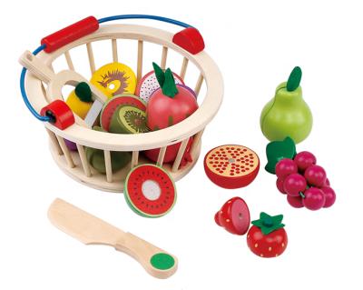 China Wooden Toy Fruit Cuttable and Veg Cutting Kitchen Wooden Toys with Wooden Fruit Knif and Tray Pretend Play Kitchen Set Box for sale