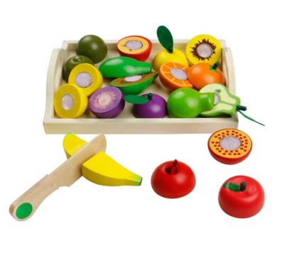 China Wooden Toy Fruit Cuttable and Veg with Wooden Knif and Tray Pretend Play Kitchen Set Kitchen Toys Cutting Fruit for sale