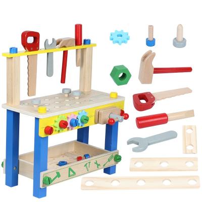 China MODEL TOY Solid Wooden Kids Toys Work 2021 Wooden Bench Intellectual Pretend Toy For Kids Tools Wooden Bench for sale