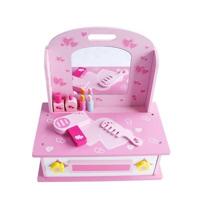 China Pretend Play Toys 2 in 1 Hot Popular DIY Toys Early Childhood Education Games Lace Wooden Kitchen and Dressing Table Furniture Toys for sale