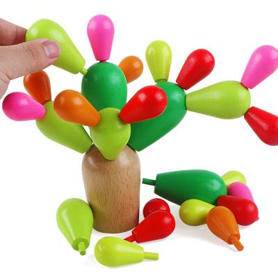 China Educational Toys Wholesale China Wooden Balancing Cactus Stacking Blocks Toys Children 3D Puzzle Game Assembling for sale