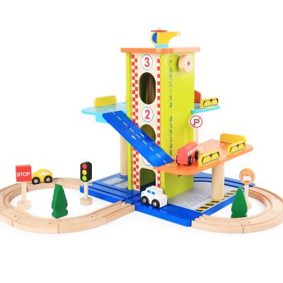 China Toy Wholesale Wooden simulation three layer car parking lot children's stereo track slot set puzzle building blocks DIY woodentoy for sale