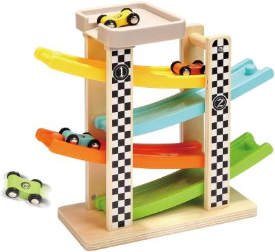 China Amozon Eco-friendly Material Hot Selling Wooden Toys Boys And Girls Gift Racer Track With 4 Cheap Toys Mini Toy Cars for sale