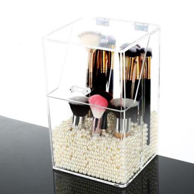 China Viable Transparent Acrylic Cosmetic Desktop Eyebrow Pencil Makeup Brush Jar Large Capacity Finishing Storage Box for sale