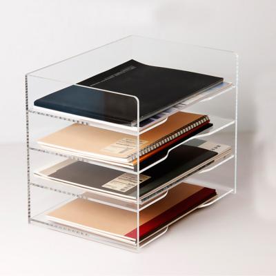 China Top Grade Acrylic With Transparent High Customs Office Three Tiers Transparent Acrylic Book Shelves for sale