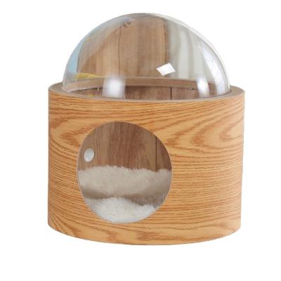 China Viable Semicircle Small Wooden Cat House Acrylic Pet Cage Animal Nest for sale