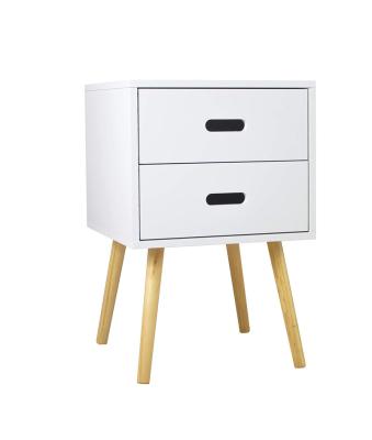 China Modern wooden furniture side table with two drawers white color bedside tables for sale