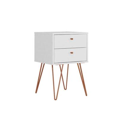 China Modern Cheap Mid Century Modern Night Stand With 2 Drawers White Gold End Table Nightstands Unique Style for sale