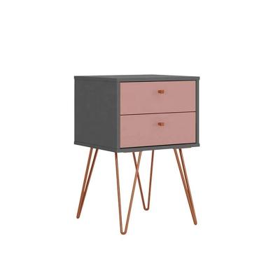 China Mid Century Modern Side Table with 2 Drawer Unique Gray End Table Nightstands Style for sale