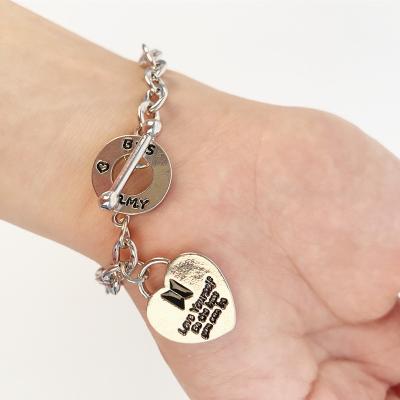 China CLASSIC famous singer and star sell metal alloy charm bracelet letters love B T S ARMY heart bracelet lover fans jewelry gift for sale