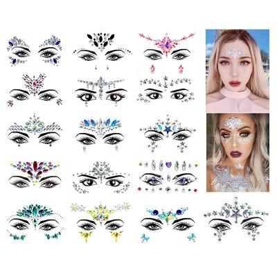 China Wholesale Crystal Sparkling Eyebrow Stickers Temporary Decorative Sticker Glitter Body Face Rhinestone Tattoo Stickers For Festival Party for sale