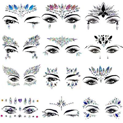 China Wholesale Acrylic Diamond Stickers Crystal Eye Forehead Body Face Sticker Glitter Decorative Sticker Temporary Tattoo For Festival Party for sale