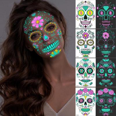 China Temporary Fashion Halloween Temporary Tattoos Two Color Glow In The Dark Scary Face Stickers Festival Party Makeup Paste Face Ghost Tattoos for sale