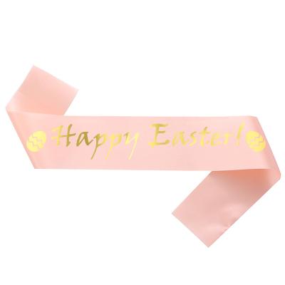 China Wholesale Fashion Rose Gold Foil Happy Easter Satin Sash Tag Black White Shoulder Strap For Party Accessories Decor for sale