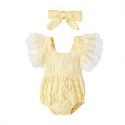 China Ruffle Baby Short Sleeve Jumpsuit Set Wholesale Summer High Quality Instant Infant Girl Clothes Invest Ruffle Baby Jumpsuits Set From China for sale